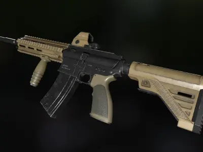 HK416 heckler and koch Assault riffle gun Low-poly 3D model
