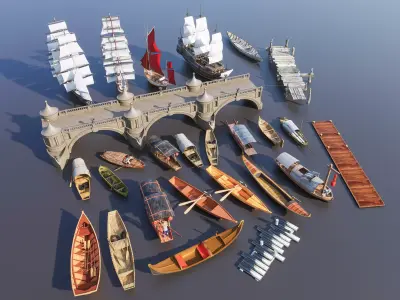 Wooden boat collection 4 3D model