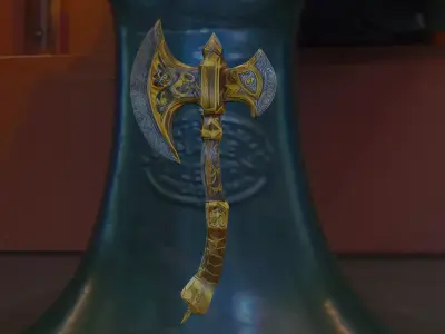 Axe with golden plating fantasy ultra realistic and 4kquality Low-poly 3D model