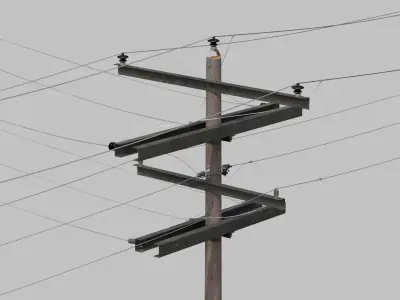 Utility Pole - Composite Mast with Double Crossarms 3D model