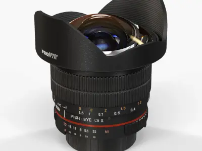 proOPTIC 8mm f 3-5 AS IF UMC Fish-eye CS II AE Nikon F Lens Low-poly 3D model