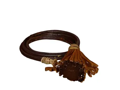 Worn Leather Whip with Brass Studs 3D model