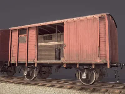 Railway Covered Goods Wagon 18T Vr1 Default Red Low-poly 3D model