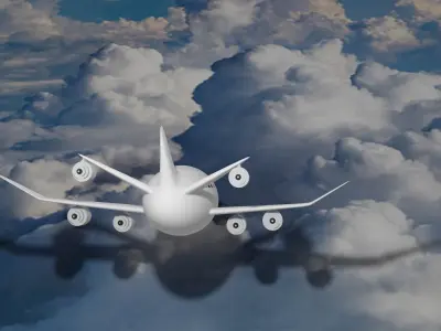 Airplane flying in clouds Low-poly 3D model