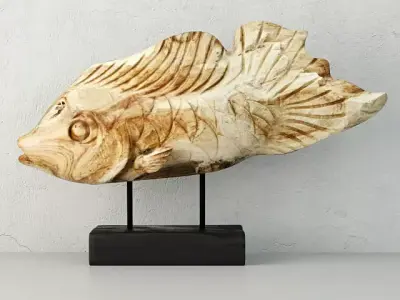 Hand Carved Driftwood Fish On Stand 3D model
