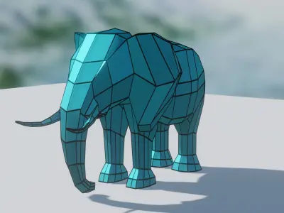 LOW POLY Elephant in snow Low-poly 3D model