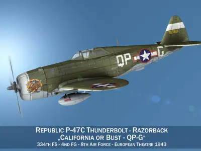 Republic P-47C Thunderbolt - California or Bust - QP-G 3D model
