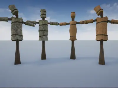 Lowpoly sack and Reed Practice Dummies Low-poly 3D model