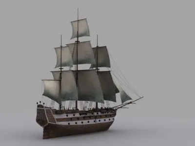 Frigate sailing ship Low-poly 3D model