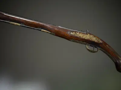 Battle-seasoned Flintlock Pistol - model and textures Low-poly 3D model