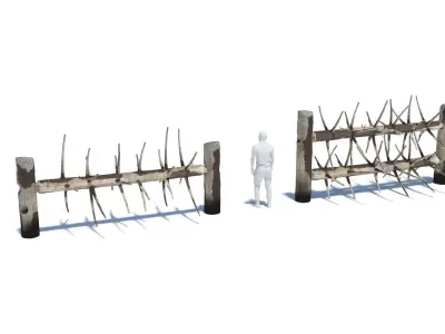 Medieval spiky tree trunk barricade Low-poly 3D model