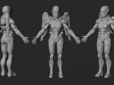  Female Soldier Mech Armor Low-poly 3D model