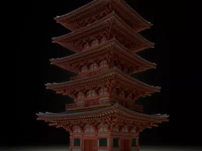 Japanese historic building-five-storied pagoda -gojunoto Low-poly 3D model