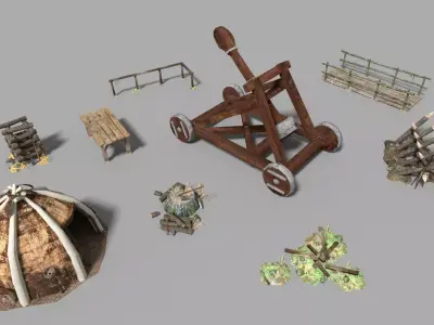 9 low poly medieval props pack Low-poly 3D model