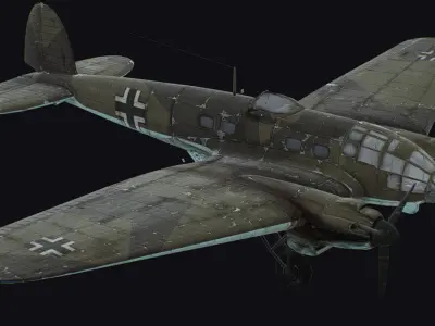 Heinkel He 111 Luftwaffe Germany Medium Bomber WW2 War Low-poly 3D model