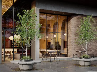 Modern Coffee Shop - Full Interior and Exterior 3D Scene 3D model