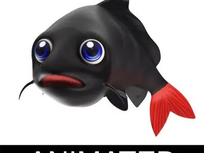 Red Tailed Black Animated Shark  Low-poly 3D model