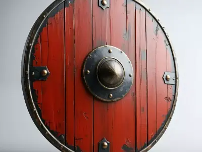 Realistic Red Viking Round Shield Low-poly 3D model