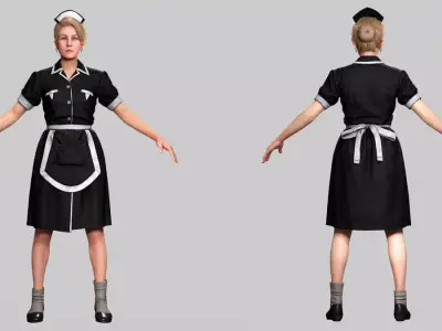 Vintage Housekeeper Woman Game Ready Model Free low-poly 3D model