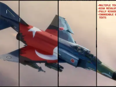 F4 Phantom 2-with Cockpit-Rigged-Changeble Multiple Textures Low-poly 3D model