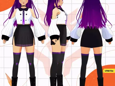 VRM CUTE UNIFORM MODERN STYLE URBAN OUTFIT GIRL VROID 3D model