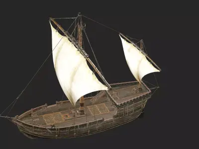 Galeon Medieval Ship Game-Ready Low-Poly 3D Model Low-poly 3D model