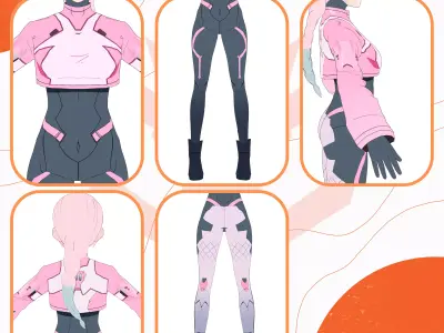 VRM SCIFI PILOT PINK UNIFORM COSTUME BODYSUIT LONG BRAID 3D model