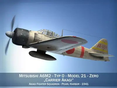 Mitsubishi A6M2 Zero - Carrier Akagi 3D model