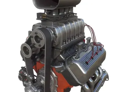 Hemi gasser V8 engine Low-poly 3D model