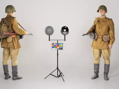 Soviet private soldier with machine gun 224 Low-poly 3D model