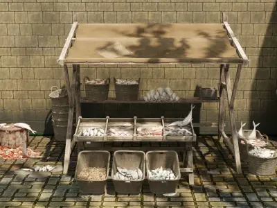 Medieval Fish Shop Low-poly 3D model