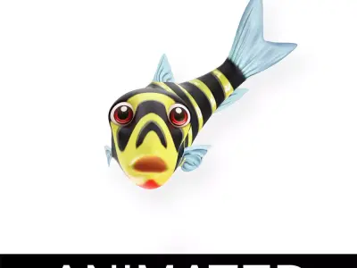 Banded Leporinus Fish Animated Low-poly 3D model