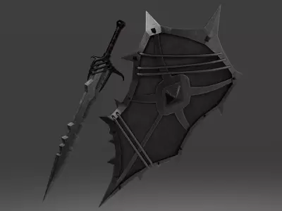 Shield and sword with 4 different textures Low-poly 3D model 3D Model Collection