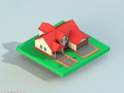 Cartoon City House Red Low-poly 3D model