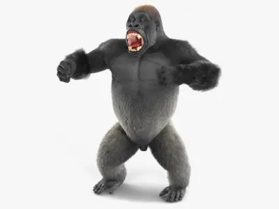 Roaring Gorilla Fur Animated Rigged 3D model
