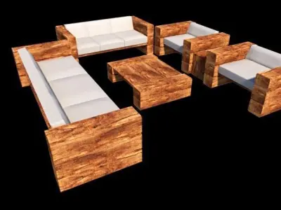 wooden- lodge- furniture -sofa-pavilion Low-poly 3D model