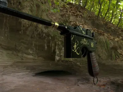 Mauser C96 German WW2 pistol Low-poly 3D model