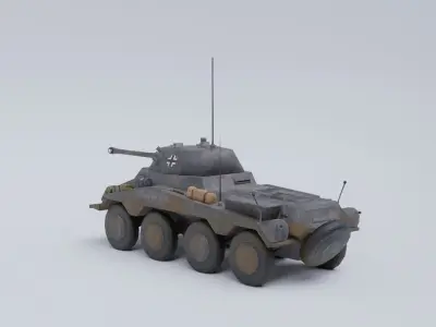 Sdkfz 234-2 Puma German WW2 armored car Low Poly PBR model Low-poly 3D model