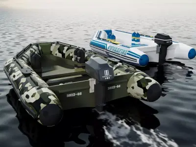 Inflatable Motor Boat Pack with Diving Equipment 67 3D model