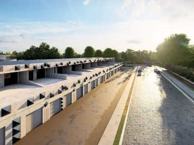 Modern Commercial Complex 3D Model with Geometric Facade Design 3D model