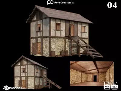 Medieval House 04 - 4K Textures Game Ready Low-poly 3D model