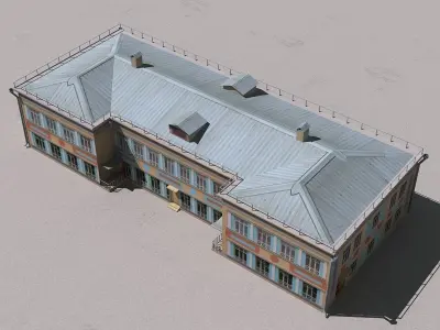 Building Lowpoly with metal roof Low-poly 3D model