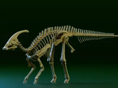 Realistic Ancient Reptilians Fossil - Parasaurus Low-poly 3D model