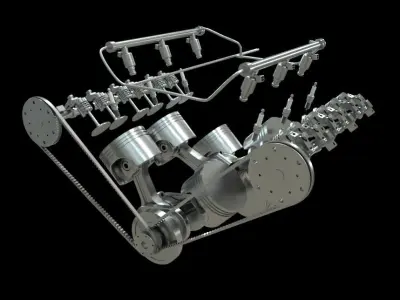 V6 Car Engine - Fully Rigged and Animated 3D model