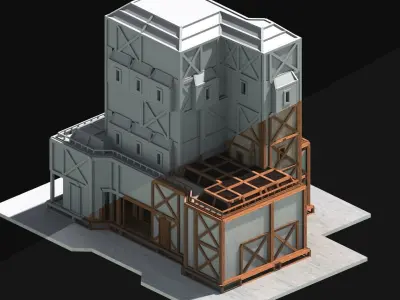 Medieval Low Poly Building Castle Wooden Village Stone House 20 Low-poly 3D model