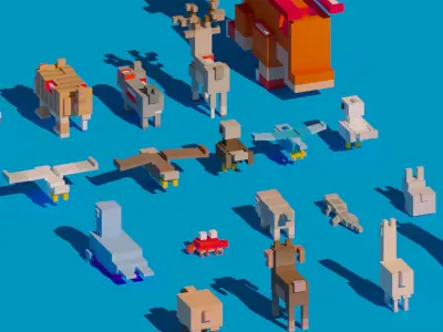 Low Poly Amimals Pack - Cartoon Crossy Road Low-poly 3D model