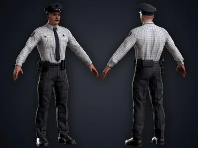 Policeman two police officers Low-poly 3D model