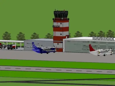 small civilian and military airport concept 3D model