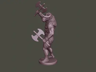 Minotaur Warrior Stand2 two Axes 3D print model