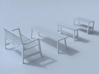 3d Furniture set of wooden benches Free low-poly 3D model